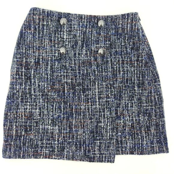 Loft Petites Tweed Wool Mini Wrap Skirt Women Size 2P Retro Glam Office Academia - Picture 1 of 10